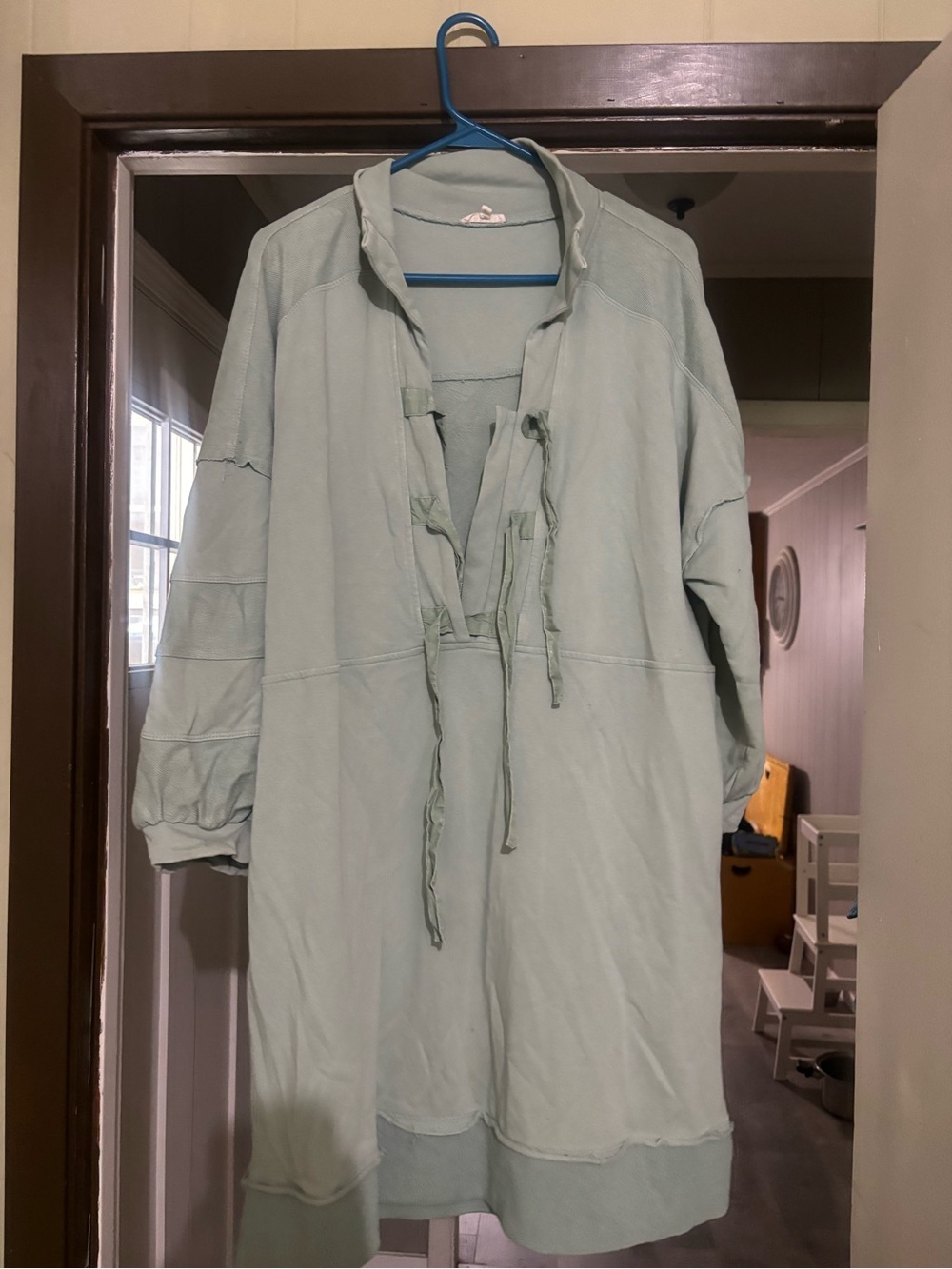 Light Sage Green Women's Pullover Dress with Drawstring